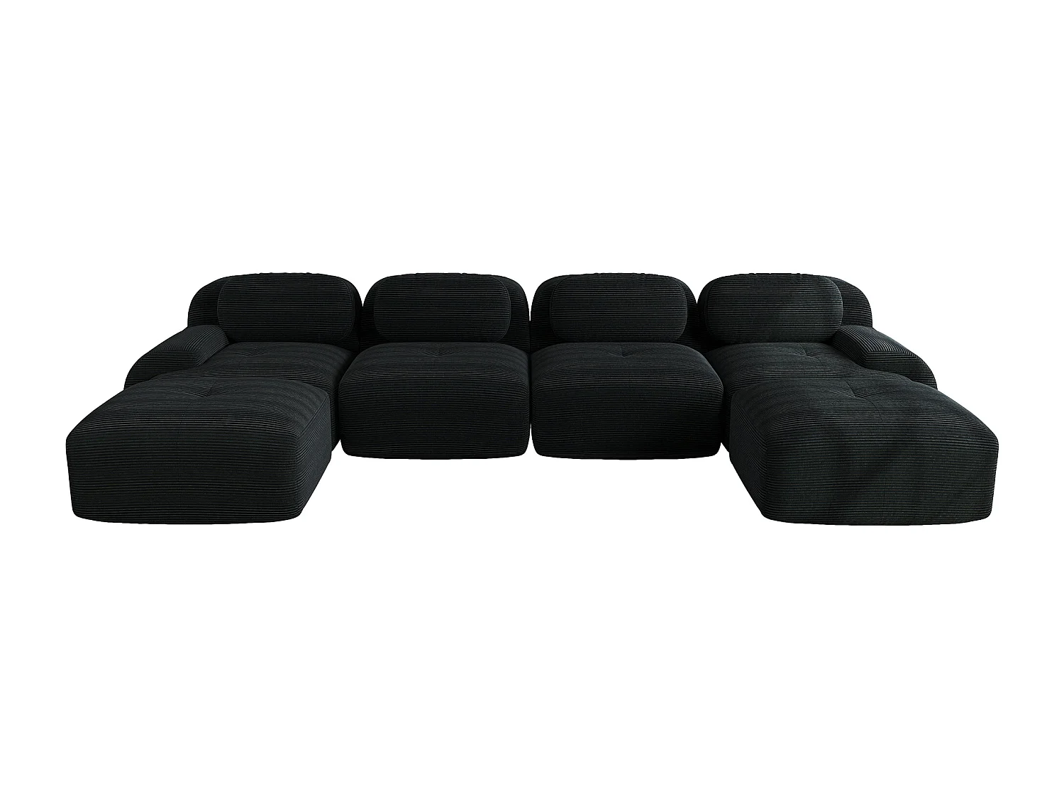Modulaire U-vormige bank, ademend cordsamt, 32D elastisch schuim, extra brede armleuningen, zwart (270x85x80 cm)