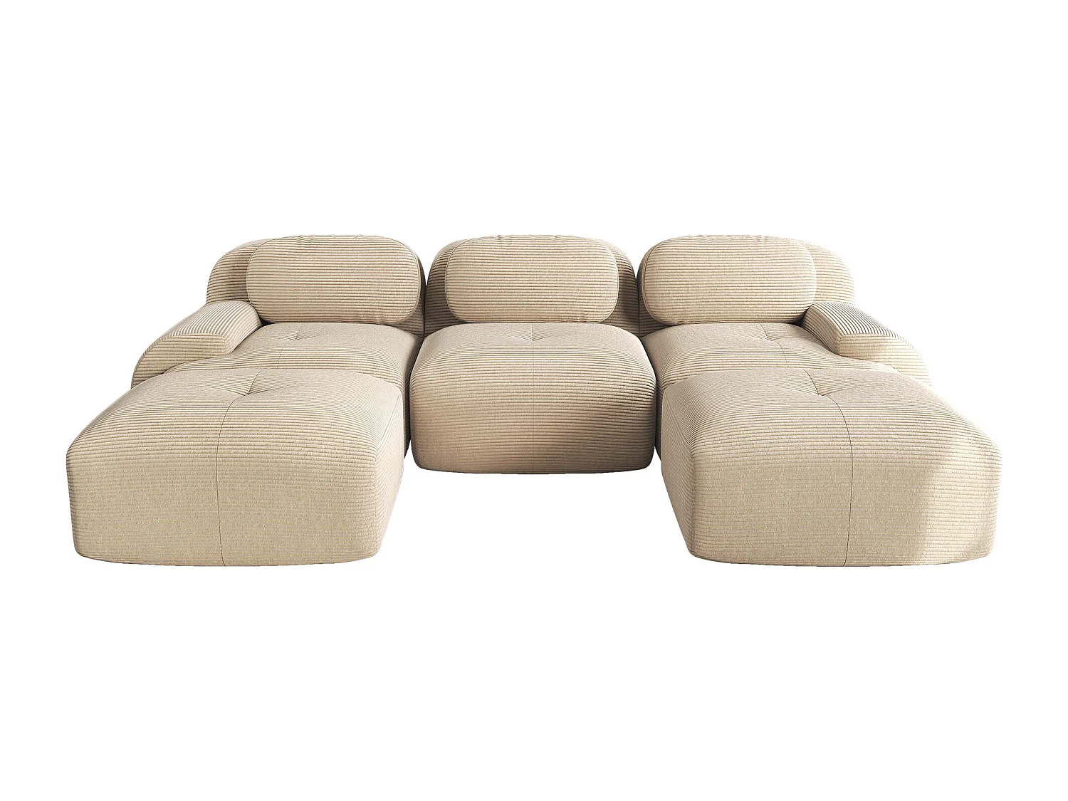 Modulaire U-vormige bank, Corduroy stof, extra brede armleuningen, rutschfest, beige (Afmetingen: 220x90x85 cm)