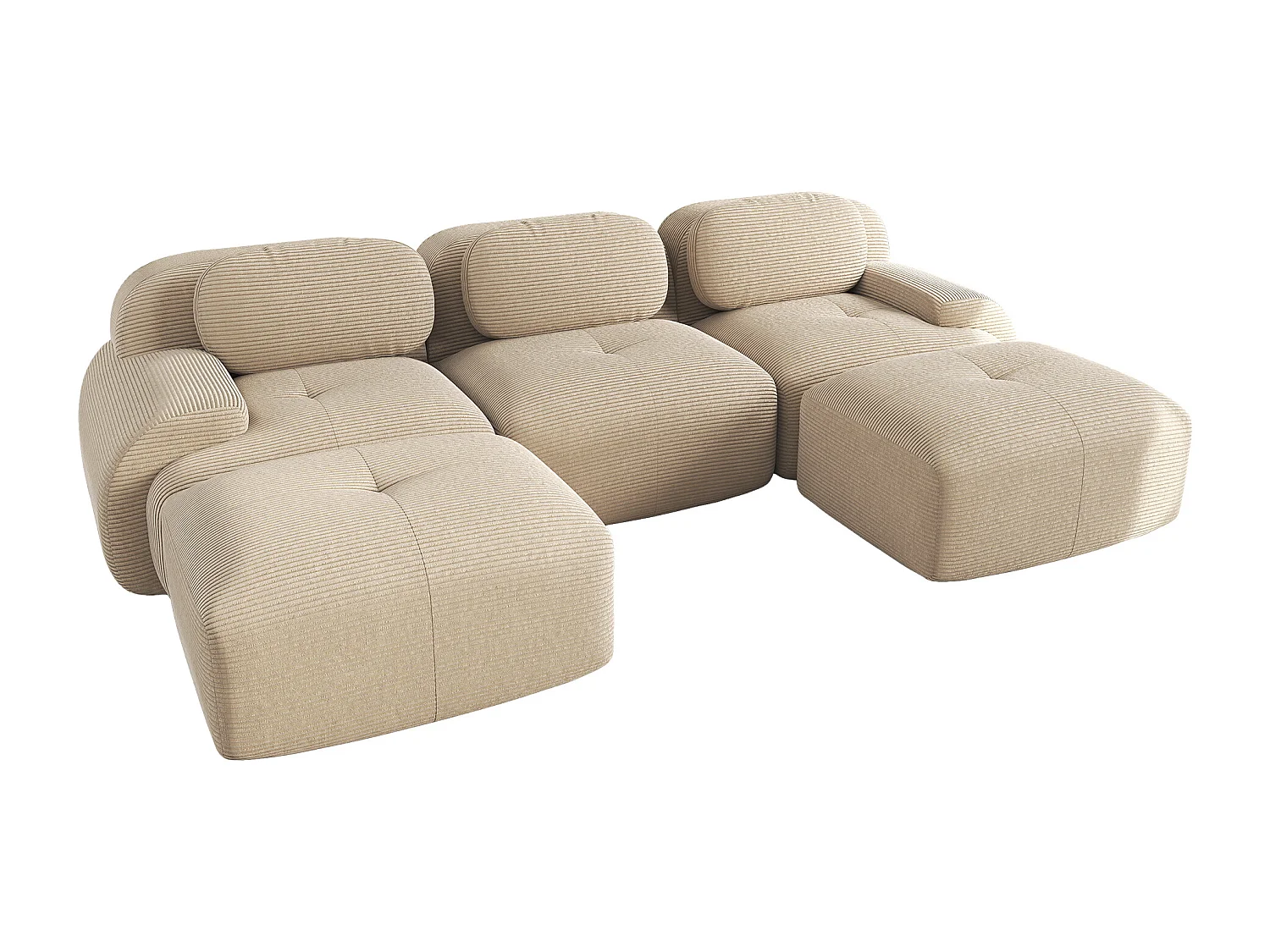 Modulaire U-vormige bank, Corduroy stof, extra brede armleuningen, rutschfest, beige (Afmetingen: 220x90x85 cm)