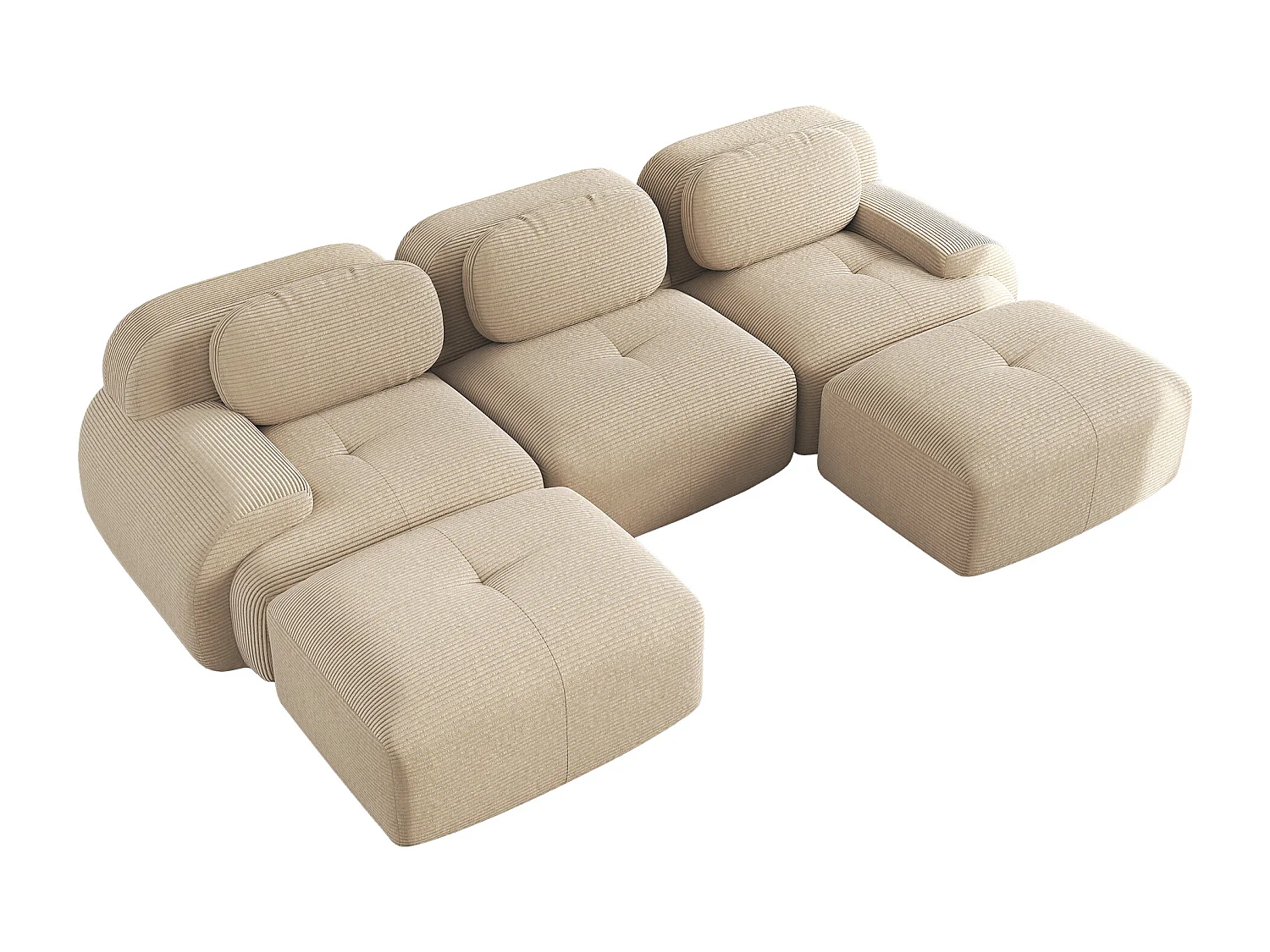 Modulaire U-vormige bank, Corduroy stof, extra brede armleuningen, rutschfest, beige (Afmetingen: 220x90x85 cm)
