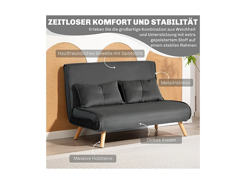 2-zits slaapbank, stof, metaal, grijs (120x75x87 cm)