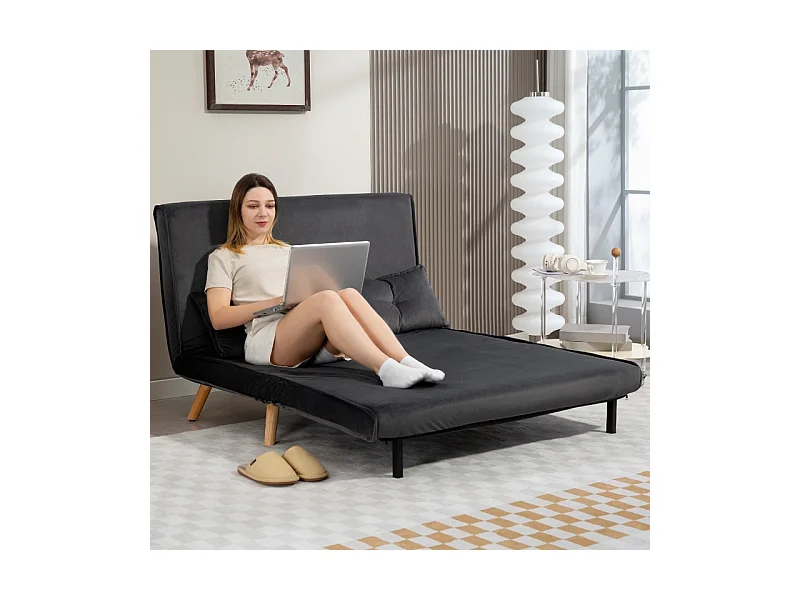 2-zits slaapbank, stof, metaal, grijs (120x75x87 cm)