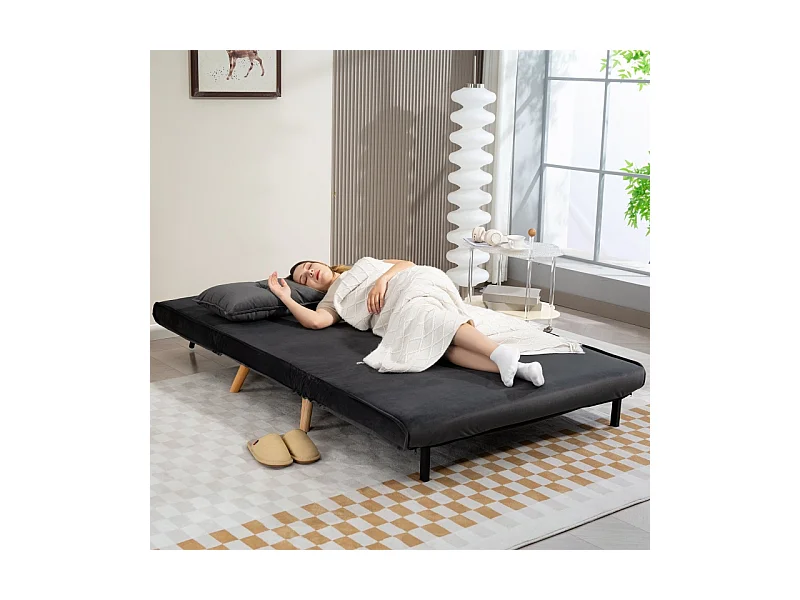 2-zits slaapbank, stof, metaal, grijs (120x75x87 cm)