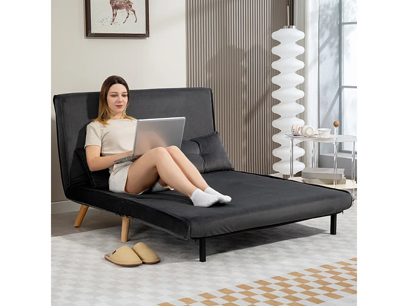 Sofá cama convertible de 2 plazas, tela, metal, gris (120x75x87 cm)