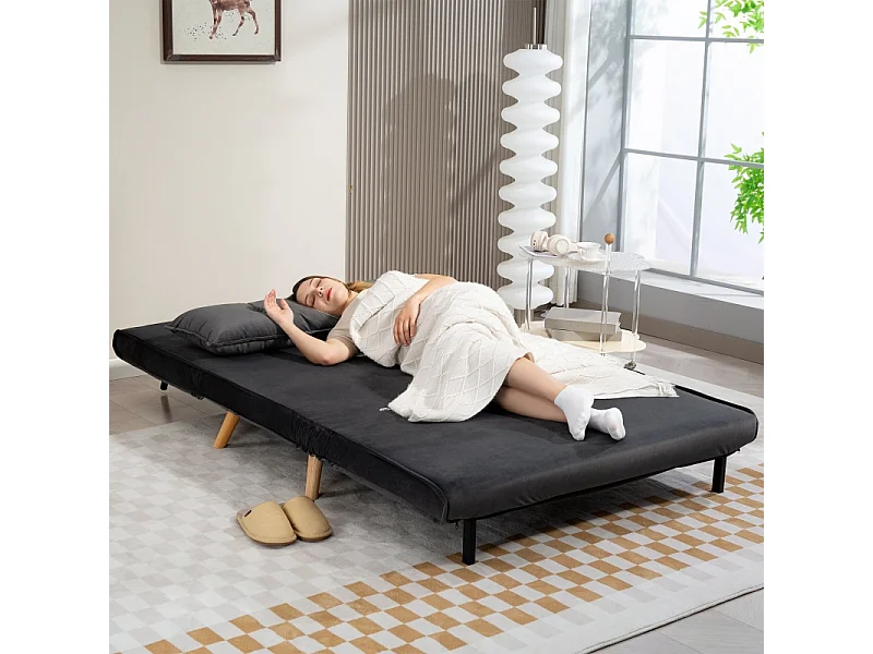 Sofá cama convertible de 2 plazas, tela, metal, gris (120x75x87 cm)