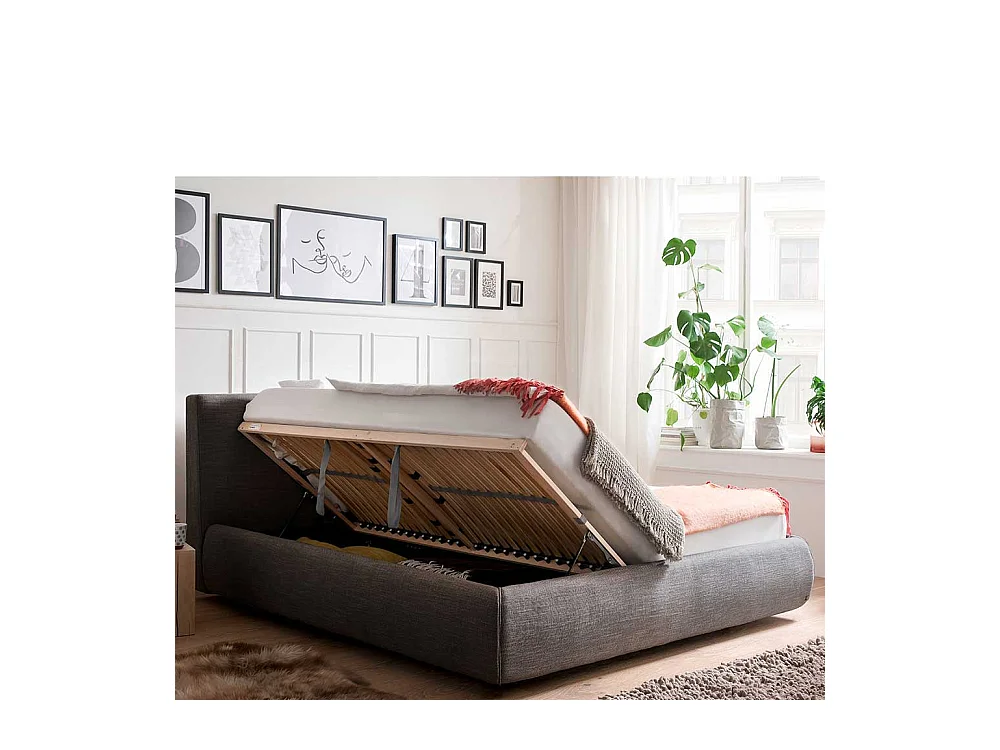Stauraum Bett in Anthrazit Webstoff 180x200 cm