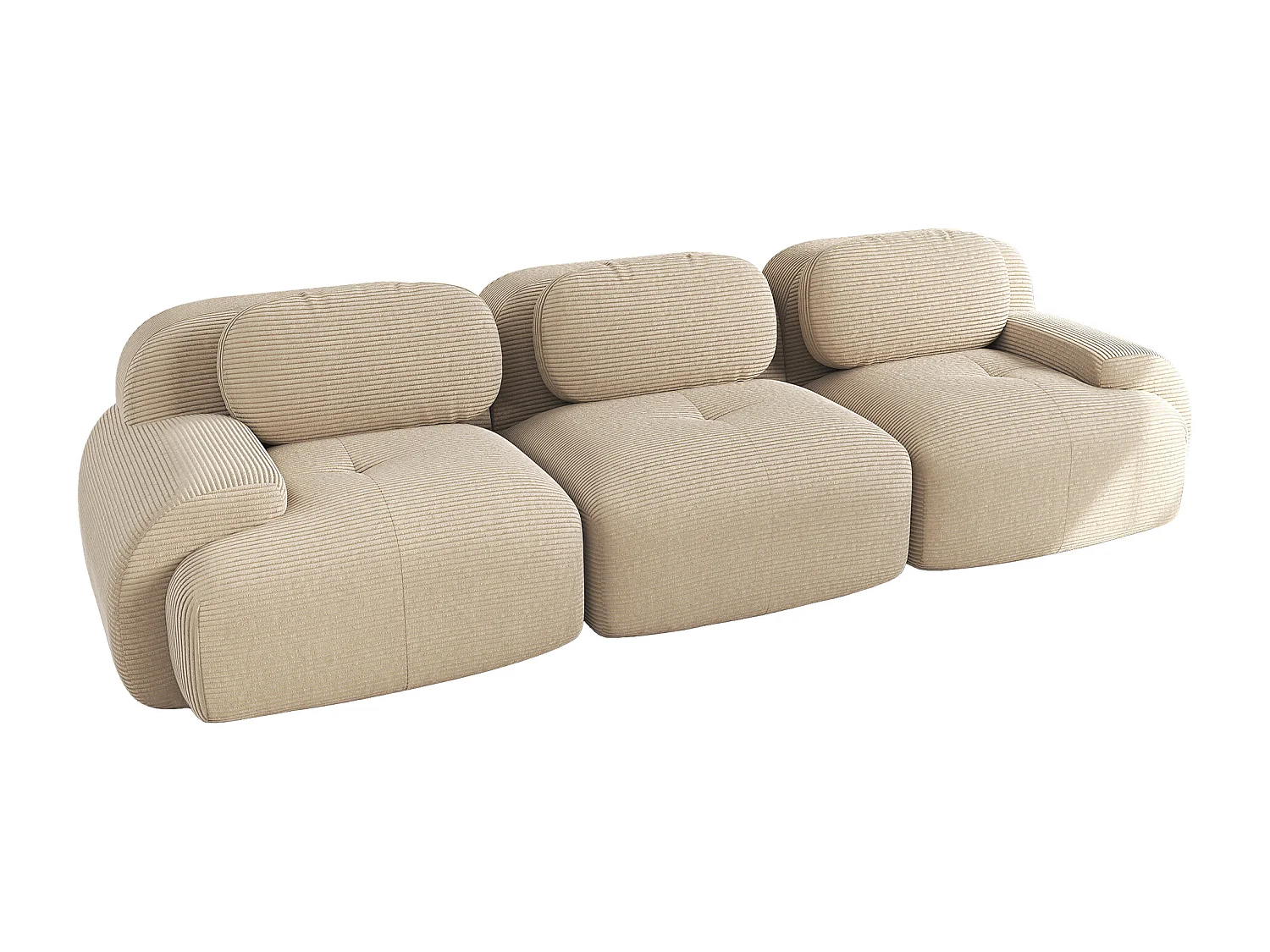 Modulaire 3-zitsbank, ergonomische armleuningen, Corduroy stof, beige (Afmetingen: 200x90x80 cm)