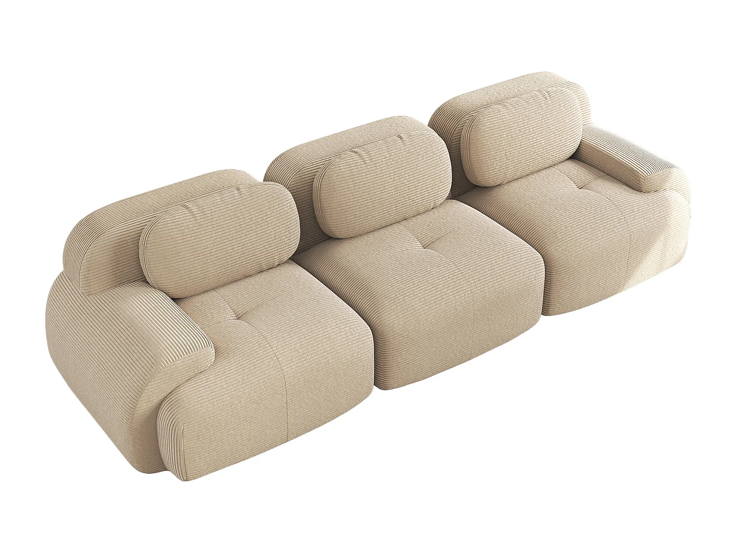 Modulaire 3-zitsbank, ergonomische armleuningen, Corduroy stof, beige (Afmetingen: 200x90x80 cm)