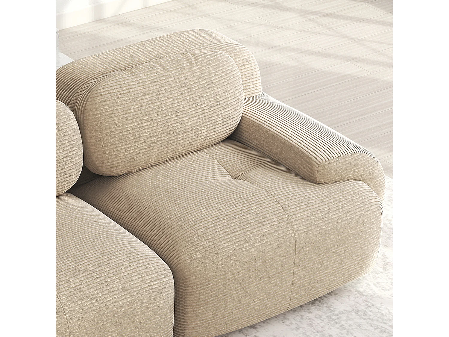 Modulaire 3-zitsbank, ergonomische armleuningen, Corduroy stof, beige (Afmetingen: 200x90x80 cm)