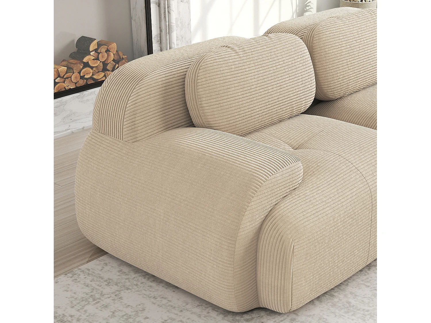 Modulaire 3-zitsbank, ergonomische armleuningen, Corduroy stof, beige (Afmetingen: 200x90x80 cm)