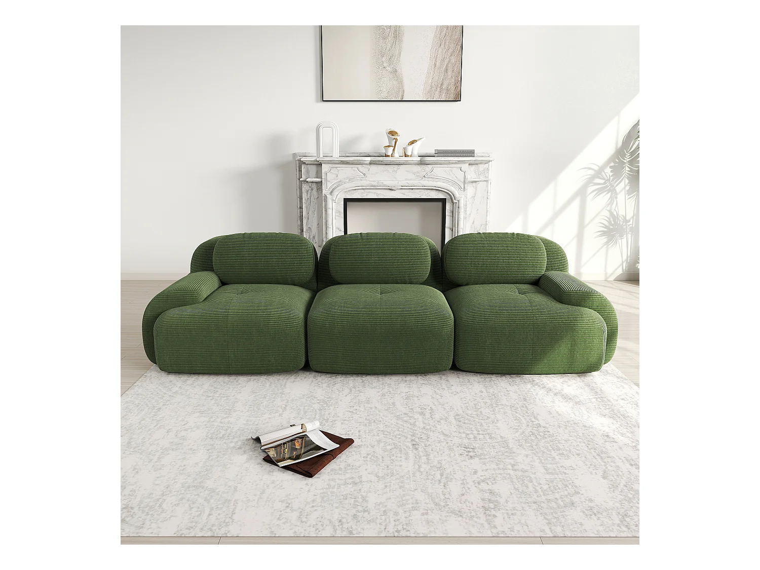 3-Sitzer-Modulsofa in Cordsamt, ergonomische Armlehnen, elastische Polsterung, grün (190x90x80 cm)