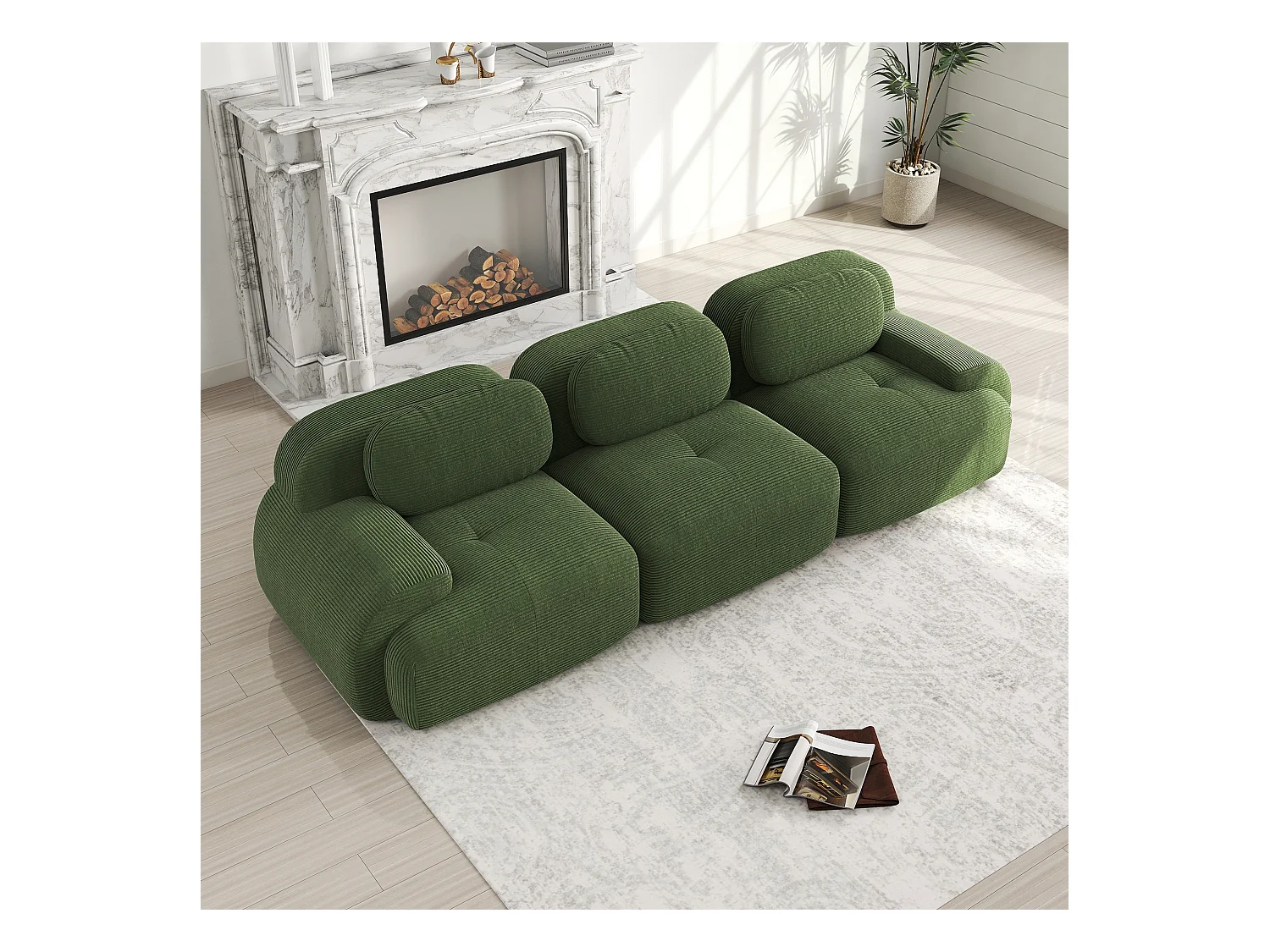 3-Sitzer-Modulsofa in Cordsamt, ergonomische Armlehnen, elastische Polsterung, grün (190x90x80 cm)