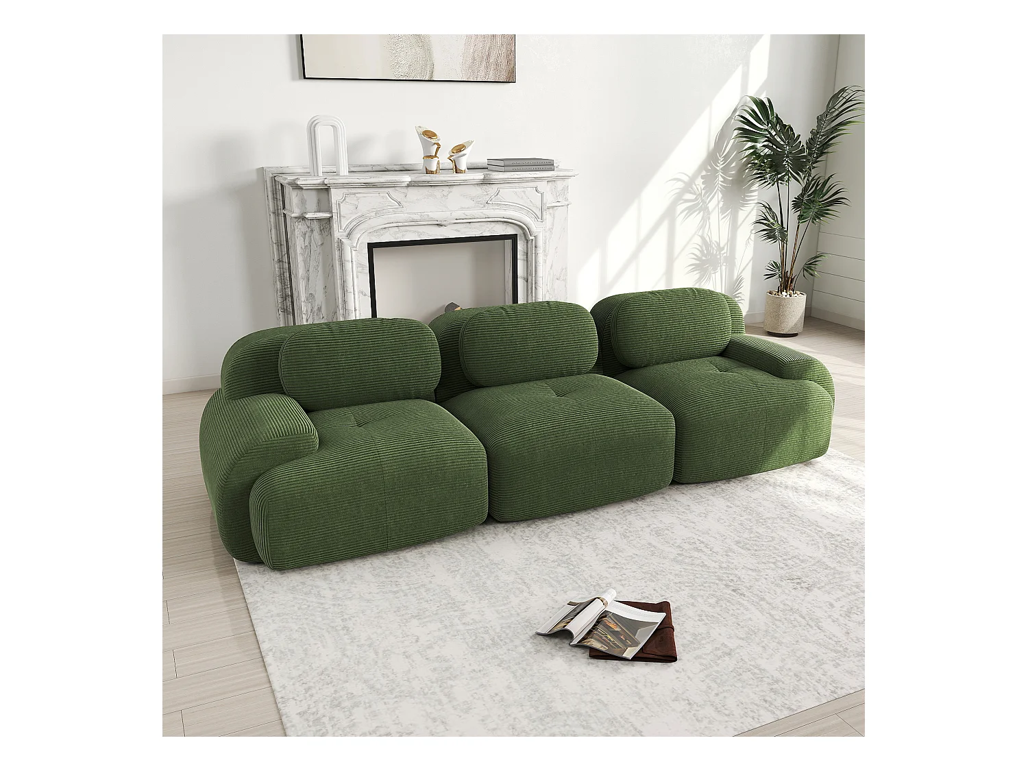 3-Sitzer-Modulsofa in Cordsamt, ergonomische Armlehnen, elastische Polsterung, grün (190x90x80 cm)