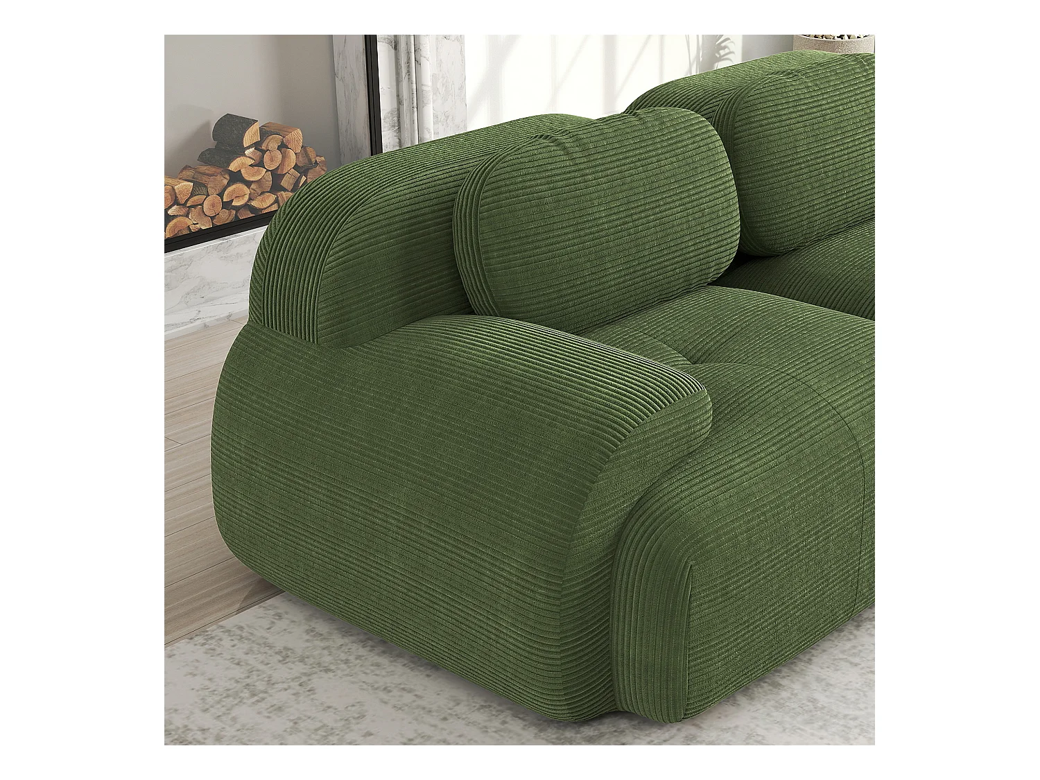 3-Sitzer-Modulsofa in Cordsamt, ergonomische Armlehnen, elastische Polsterung, grün (190x90x80 cm)