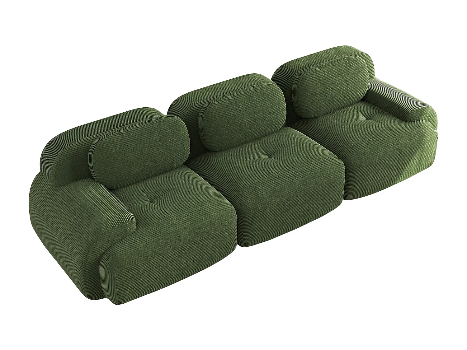 Divano componibile 3 posti in Cordsamt, braccioli ergonomici, imbottitura elastica, verde (190x90x80 cm)