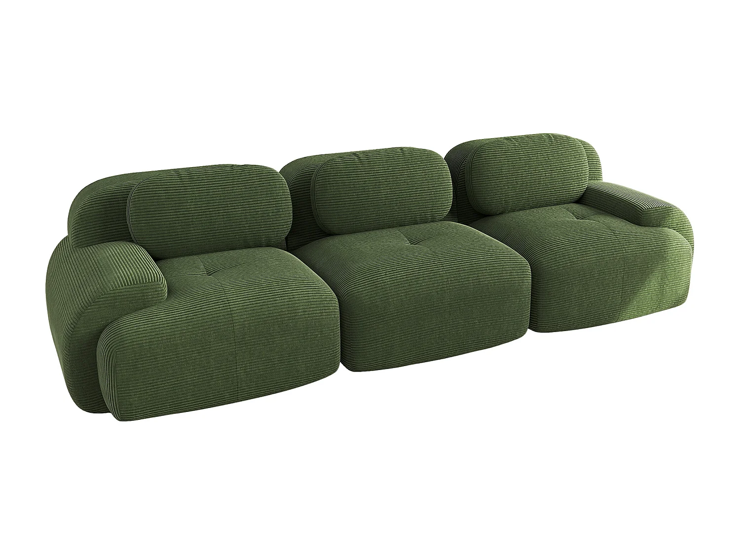 Divano componibile 3 posti in Cordsamt, braccioli ergonomici, imbottitura elastica, verde (190x90x80 cm)