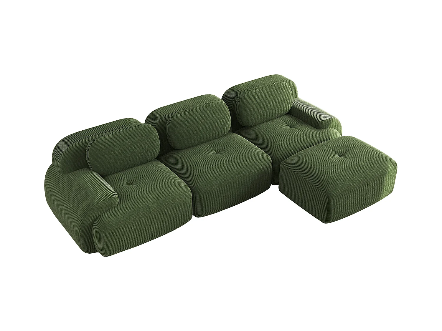 Modulares Ecksofa, kein Zusammenbau erforderlich, ergonomisch und haustierfreundlich, Cordsamt Extra Large, Grün (220x85x80 cm)