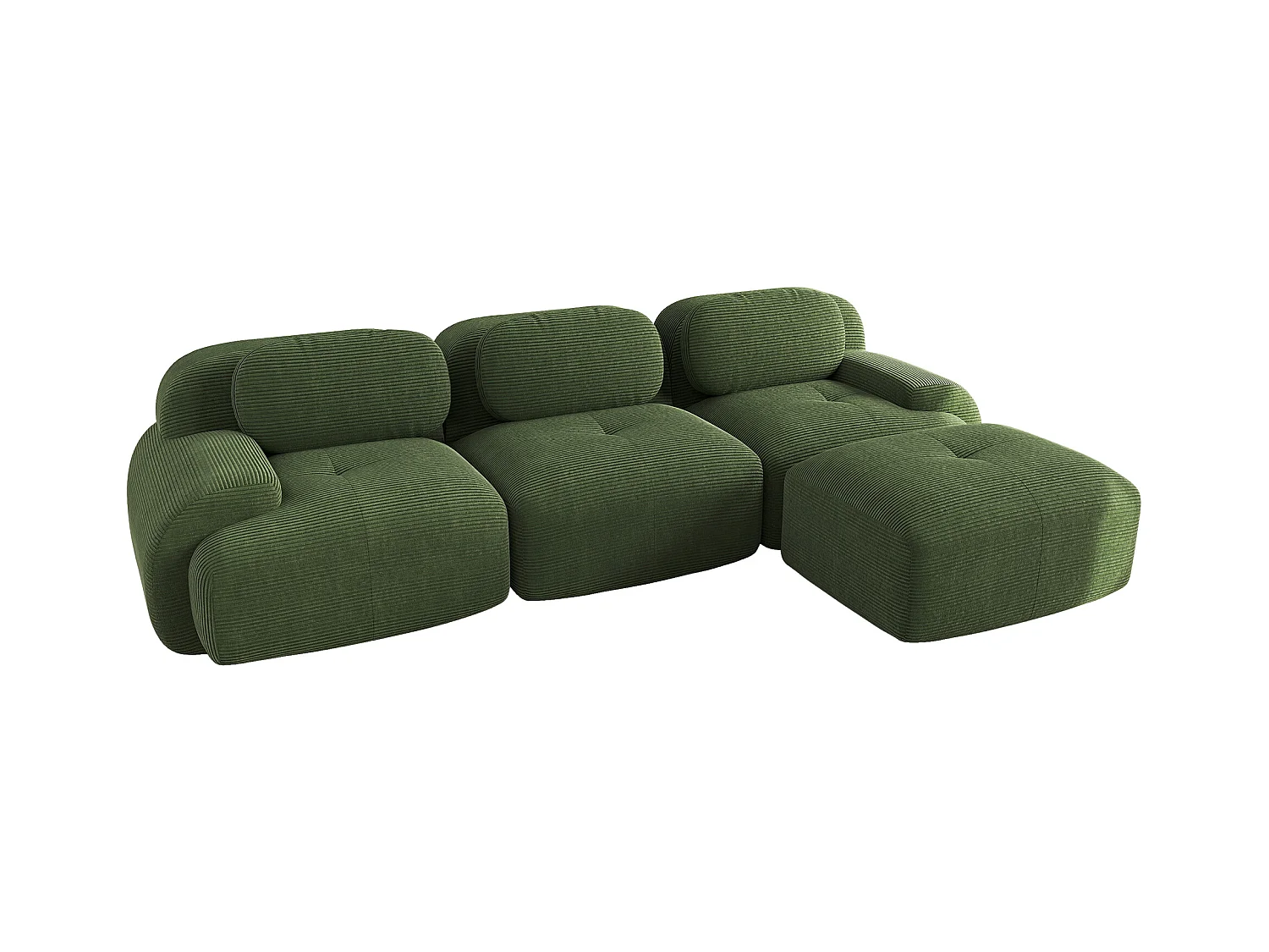 Modulares Ecksofa, kein Zusammenbau erforderlich, ergonomisch und haustierfreundlich, Cordsamt Extra Large, Grün (220x85x80 cm)