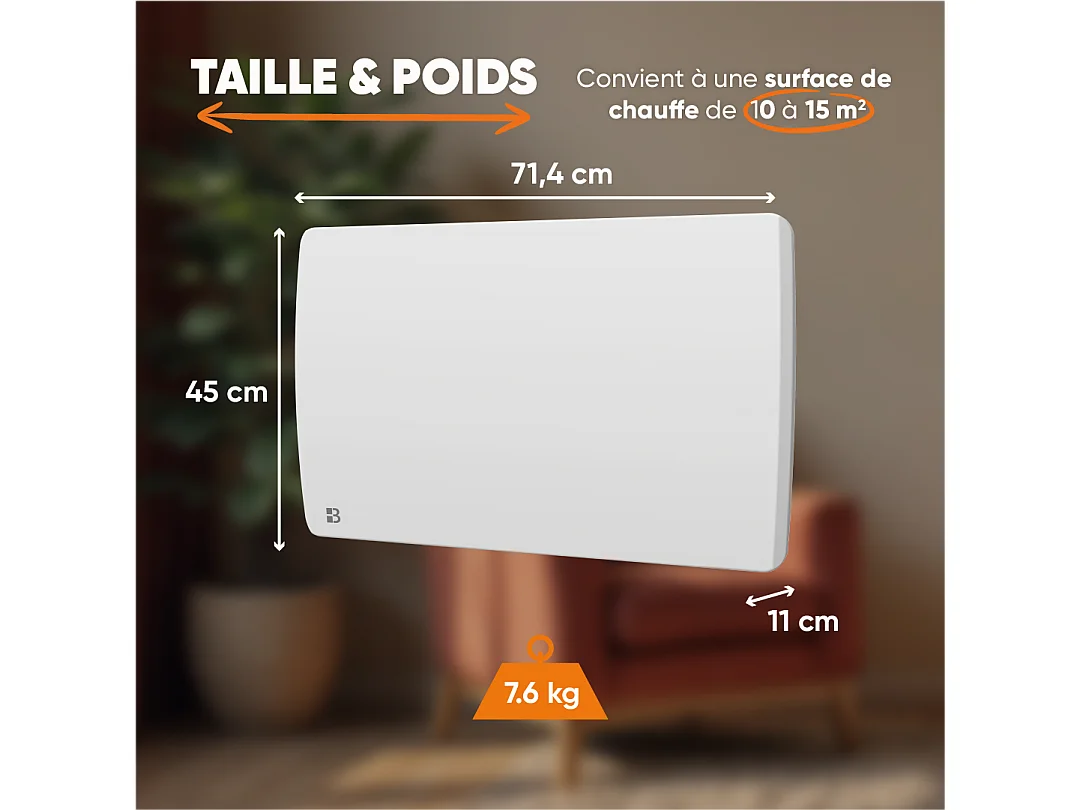 Radiateur électrique fixe à inertie sèche céramique 1500W Bestherm ARIA horizontal blanc