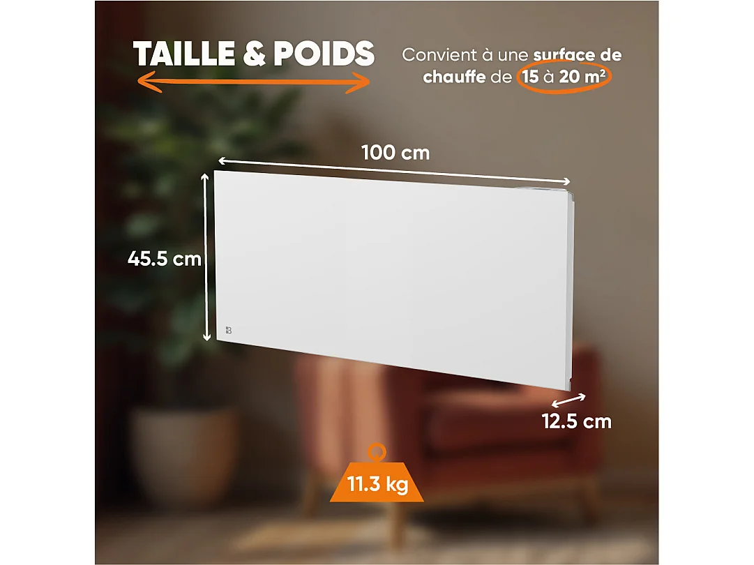 Radiateur électrique fixe connecté WIFI à inertie sèche céramique 2000W Bestherm NESSA CONNECT horizontal blanc