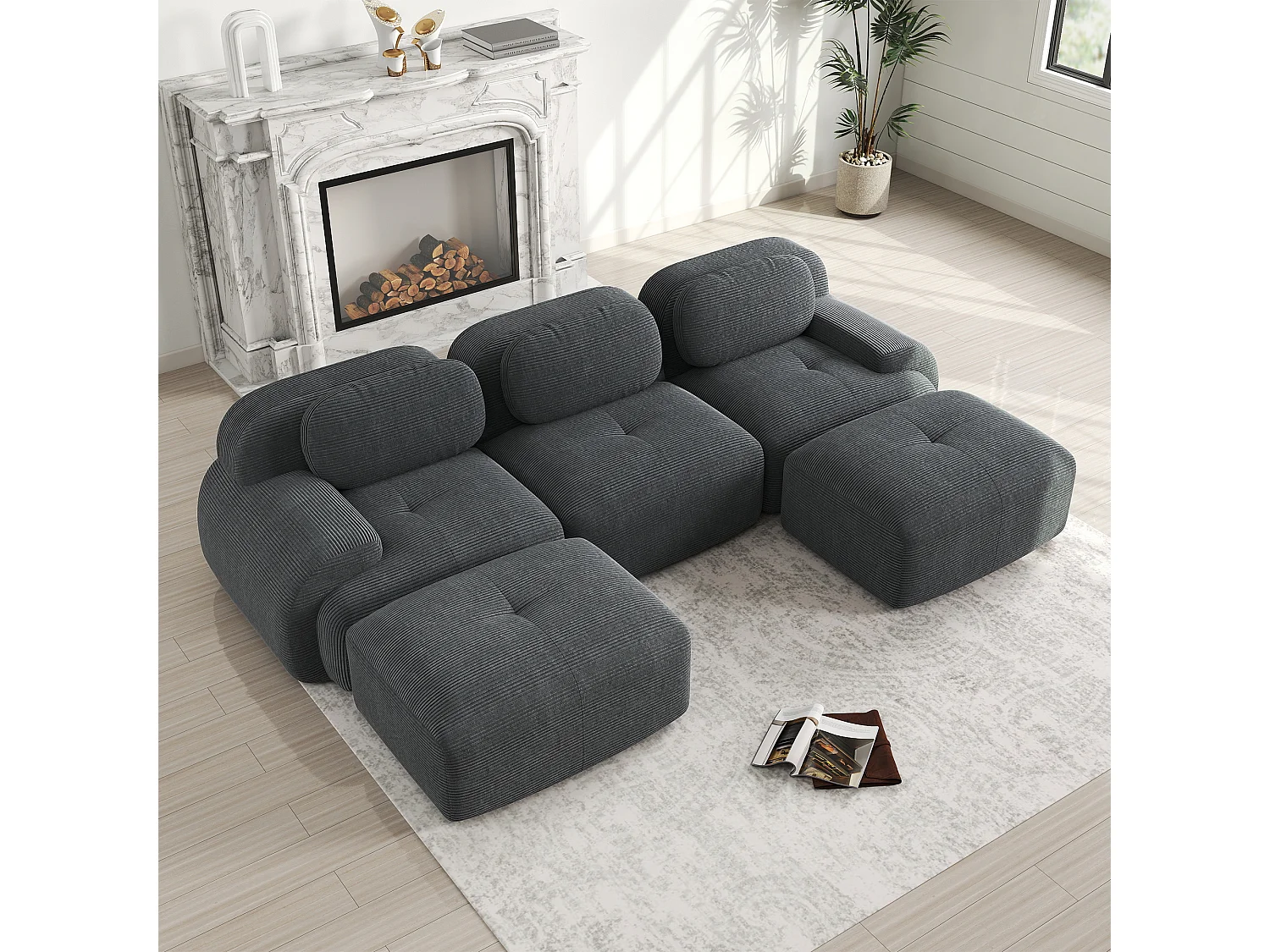 Modulaire hoekbank, Cordsamt premium, ergonomisch, grijs (200x85x85 cm)