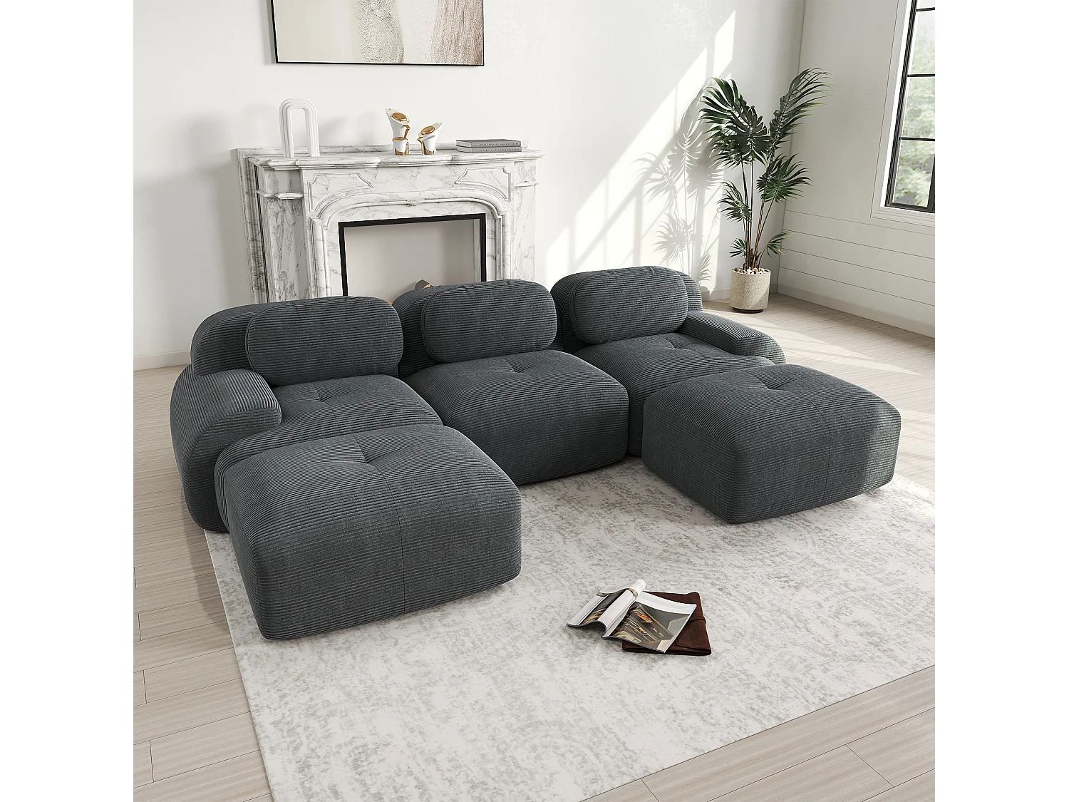 Modulaire hoekbank, Cordsamt premium, ergonomisch, grijs (200x85x85 cm)