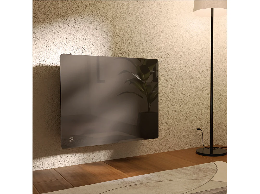 Radiateur électrique fixe à inertie sèche céramique façade en verre 1000W Bestherm IRIS horizontal noir