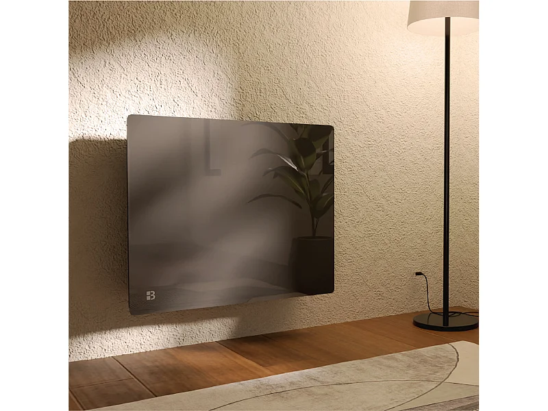 Radiateur électrique fixe à inertie sèche céramique façade en verre 1000W Bestherm IRIS horizontal noir