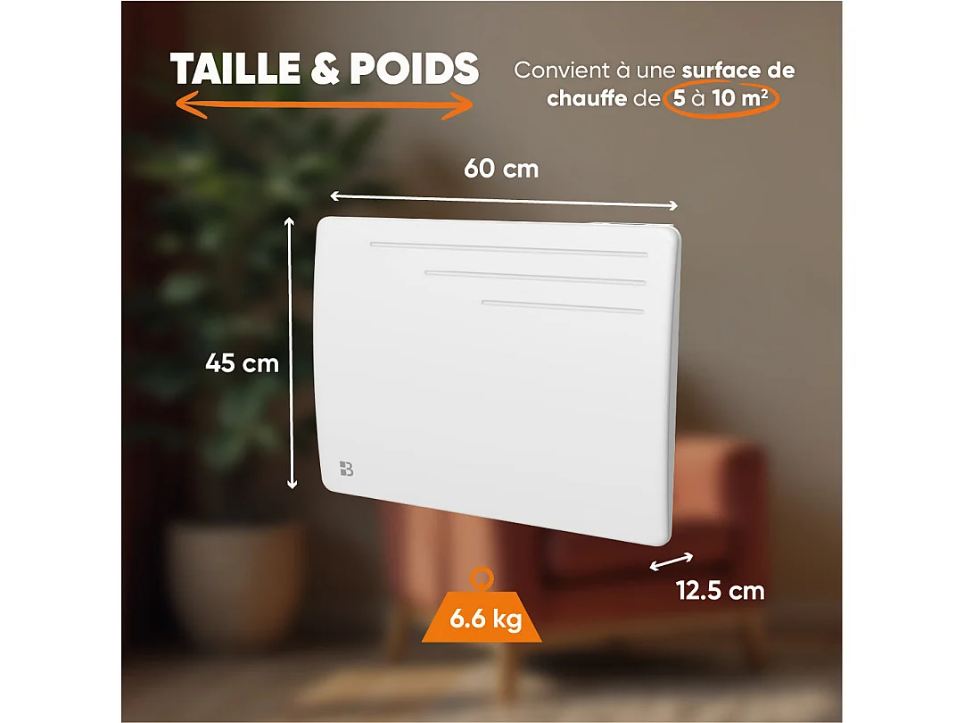 Radiateur électrique fixe à inertie sèche fonte 1000W Bestherm MOTU horizontal blanc