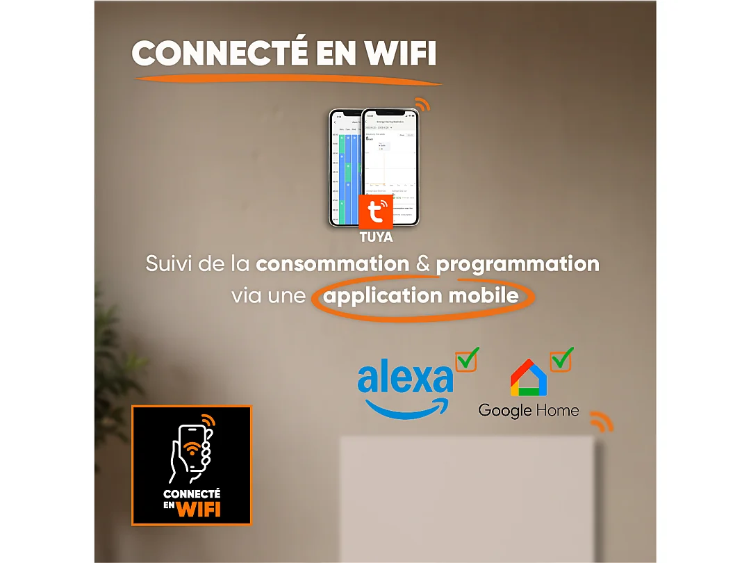 Radiateur électrique fixe connecté WIFI à inertie sèche céramique 1000W Bestherm LESSO CONNECT horizontal blanc