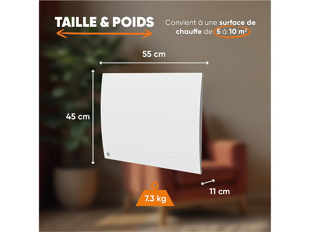 Radiateur électrique fixe connecté WIFI à inertie sèche céramique 1000W Bestherm LESSO CONNECT horizontal blanc