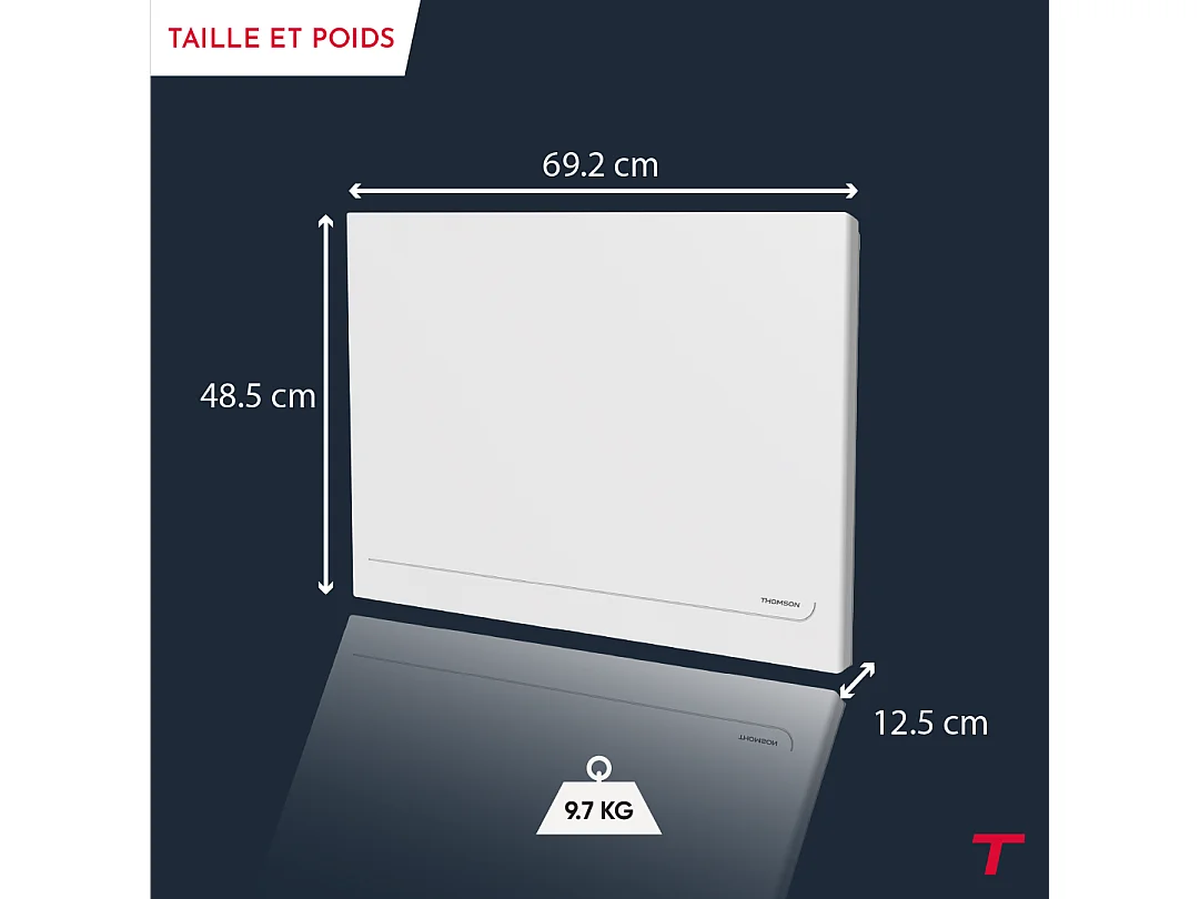 Radiateur électrique fixe connecté WiFi à inertie sèche céramique avec thermostat interchangeable 1000W THOMSON MILLA horizontal blanc