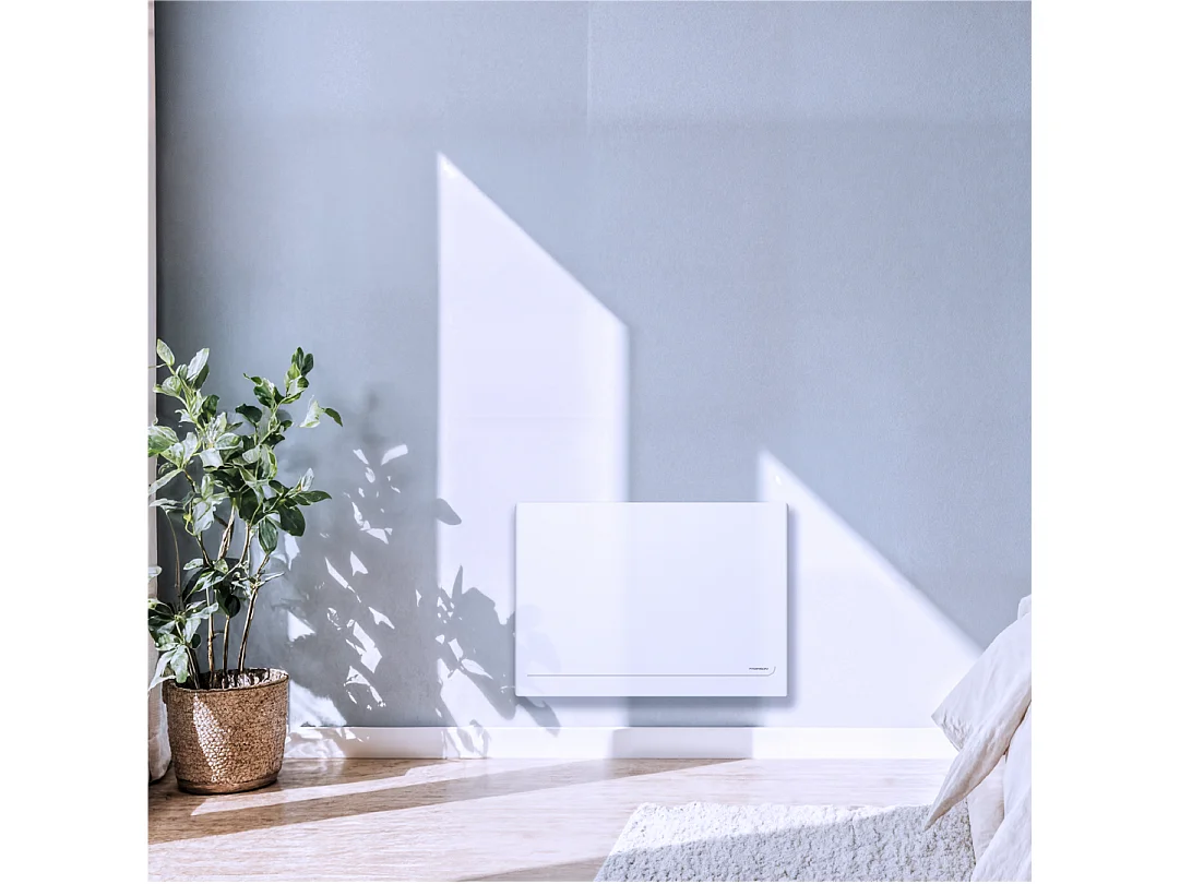 Radiateur électrique fixe connecté WiFi à inertie sèche céramique avec thermostat interchangeable 1000W THOMSON MILLA horizontal blanc