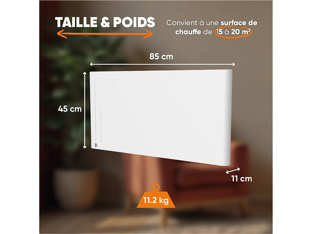 Radiateur électrique fixe à inertie sèche céramique 2000W Bestherm ALBA horizontal blanc