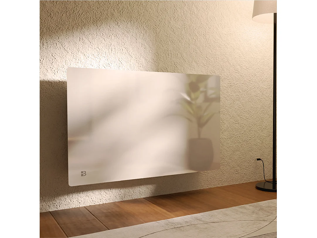 Radiateur électrique fixe à inertie sèche céramique façade en verre 1500W Bestherm IRIS horizontal blanc