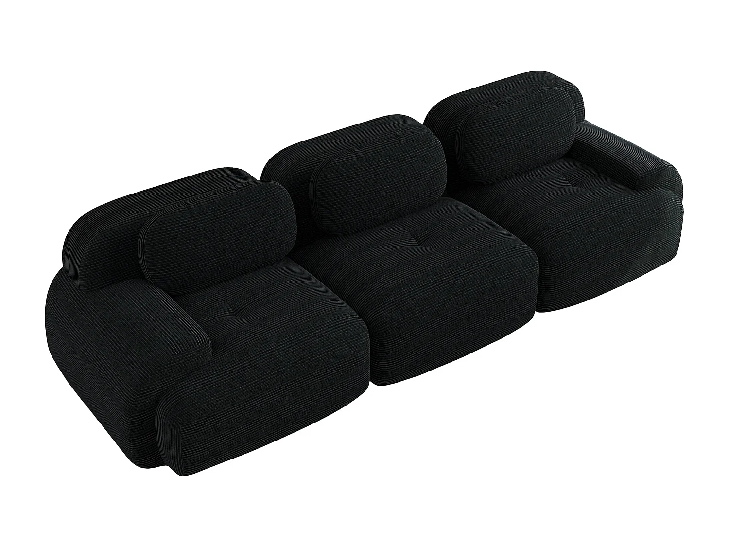 3-zits corduroy bank, modulair, antislip, geen montage nodig, ergonomische armleuningen, koudschuim, zwart (210x85x80 cm)