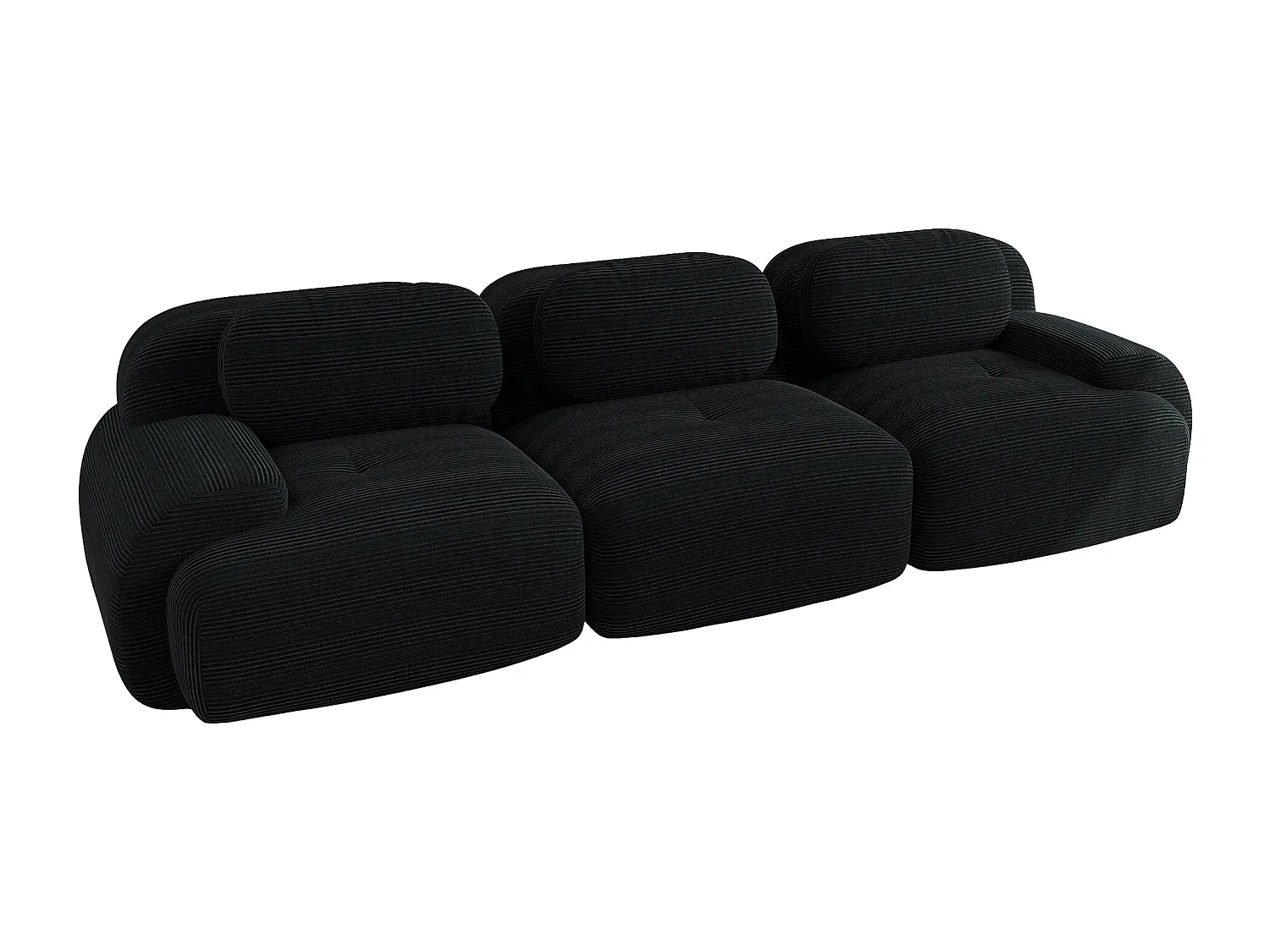 3-zits corduroy bank, modulair, antislip, geen montage nodig, ergonomische armleuningen, koudschuim, zwart (210x85x80 cm)