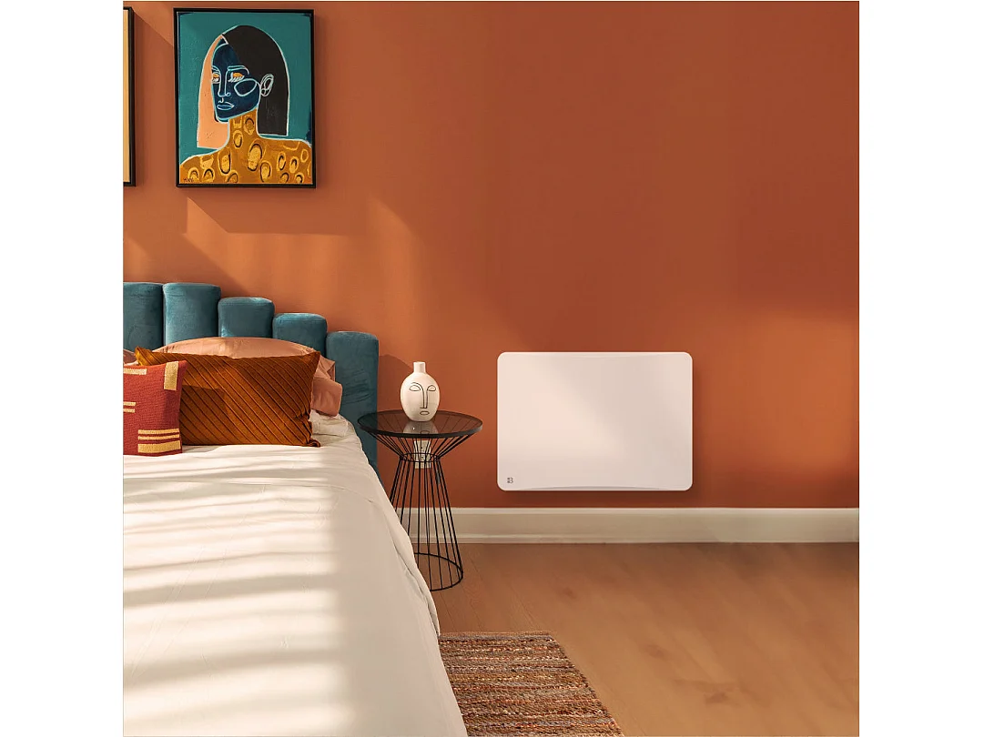 Radiateur électrique fixe à inertie sèche céramique avec thermostat interchangeable 1000W  Bestherm OVEO horizontal blanc