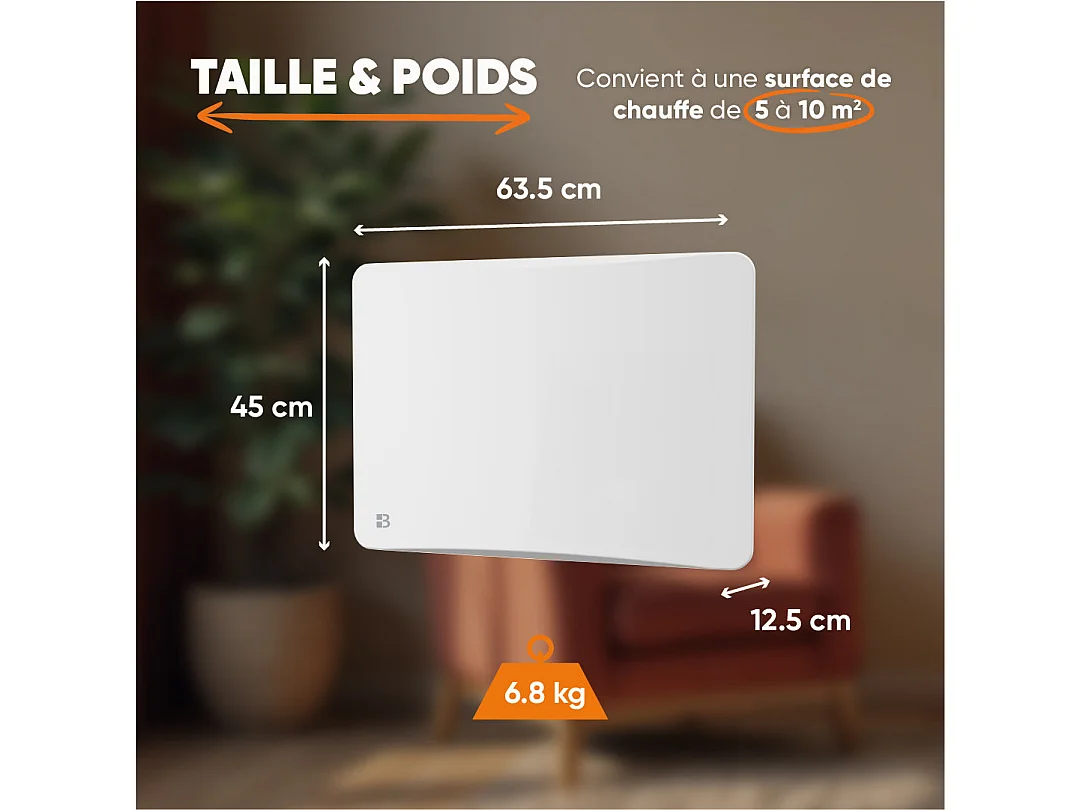 Radiateur électrique fixe à inertie sèche céramique avec thermostat interchangeable 1000W  Bestherm OVEO horizontal blanc