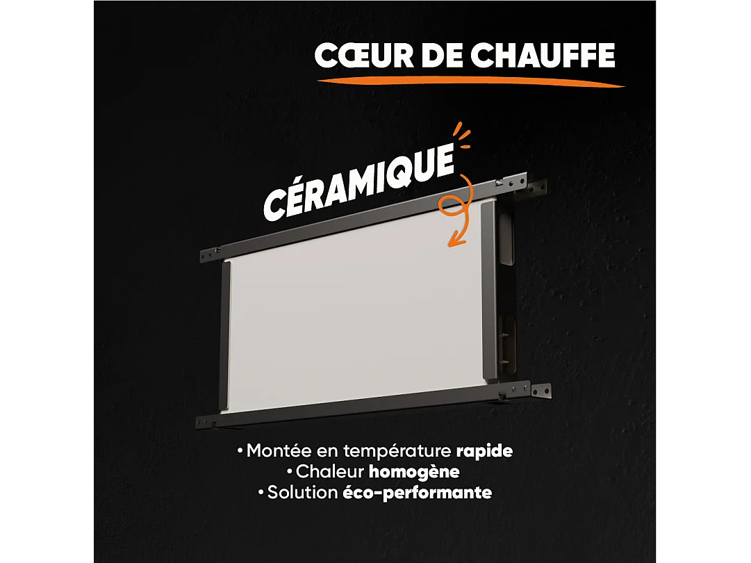 Radiateur électrique fixe à inertie sèche céramique avec thermostat interchangeable 1000W  Bestherm OVEO horizontal blanc
