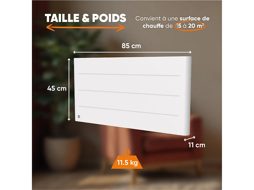 Radiateur électrique fixe à inertie sèche céramique 2000W Bestherm TANIN horizontal blanc