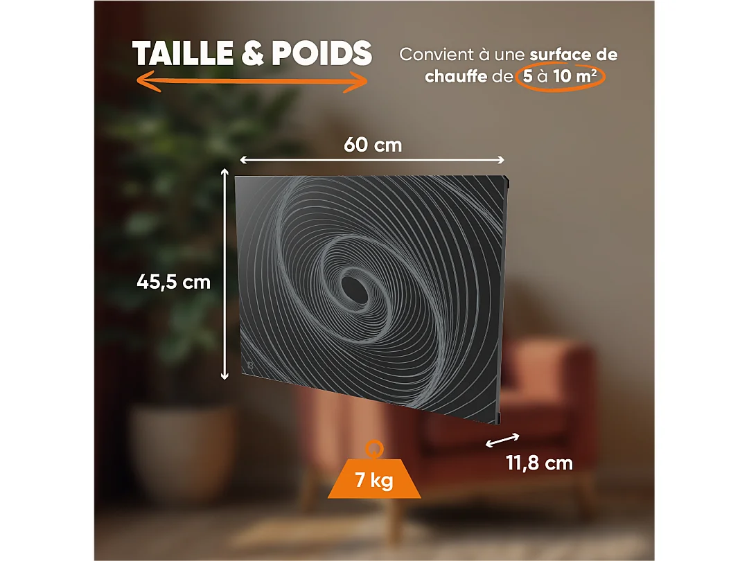 Radiateur électrique fixe connecté WIFI à inertie sèche céramique 1000W Bestherm ARIANE CONNECT Design horizontal noir