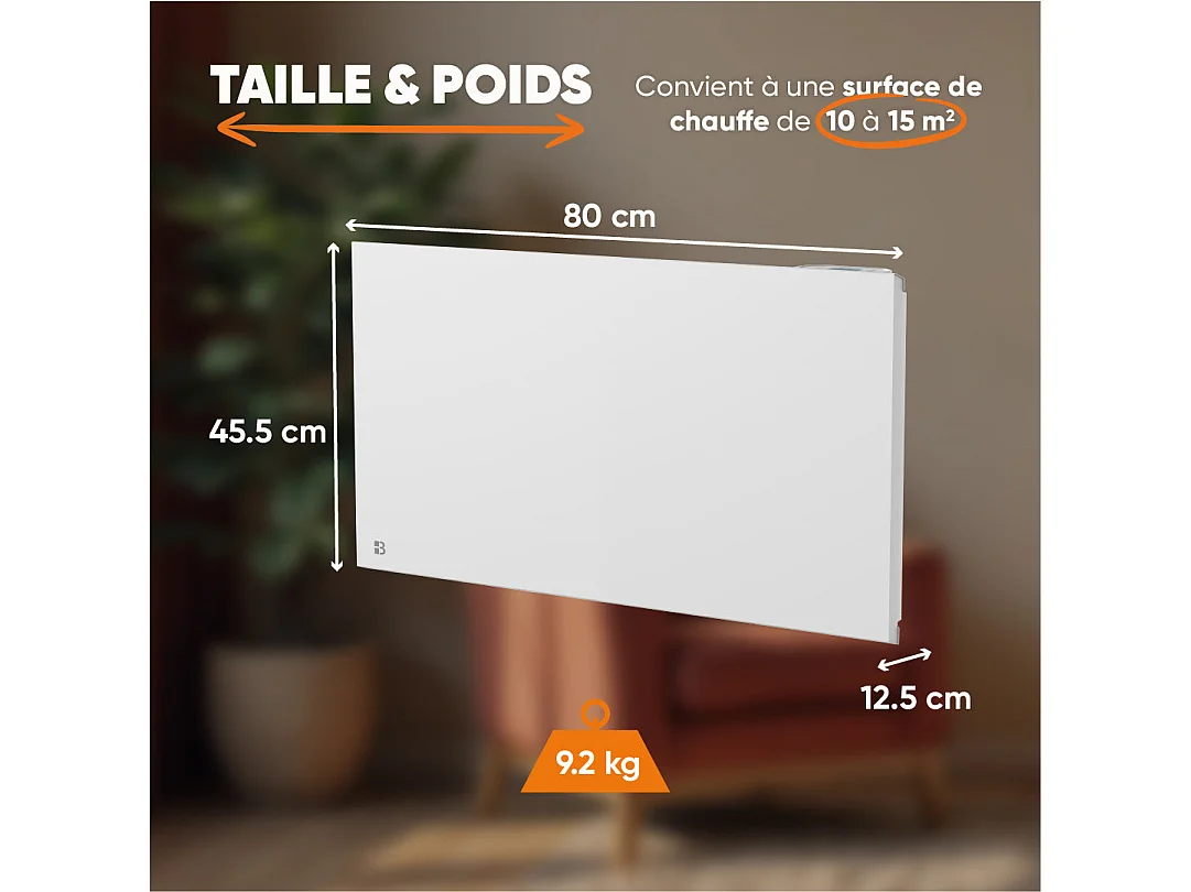 WIFI-verbundener fester elektrischer Heizkörper mit keramischer Trockenträgheit 1500 W NESSA CONNECT horizontal weiß