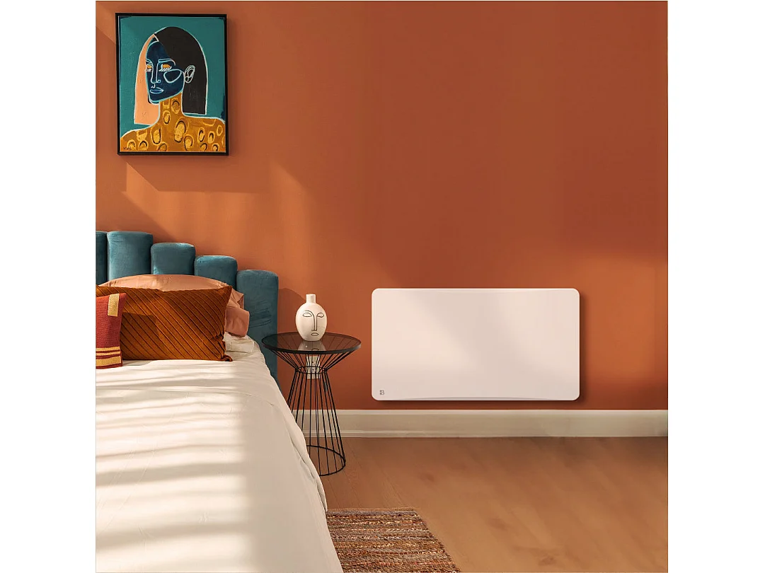Radiateur électrique fixe à inertie sèche céramique avec thermostat interchangeable 1500W Bestherm OVEO horizontal blanc