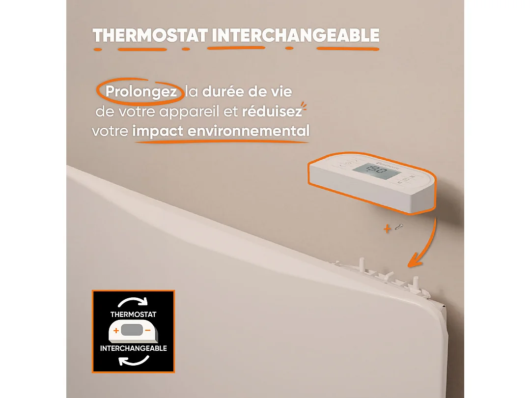 Radiateur électrique fixe à inertie sèche céramique avec thermostat interchangeable 1500W Bestherm OVEO horizontal blanc