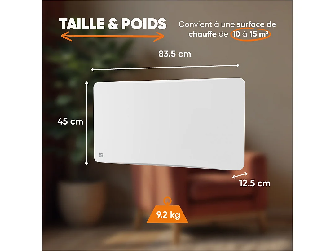 Radiateur électrique fixe à inertie sèche céramique avec thermostat interchangeable 1500W Bestherm OVEO horizontal blanc