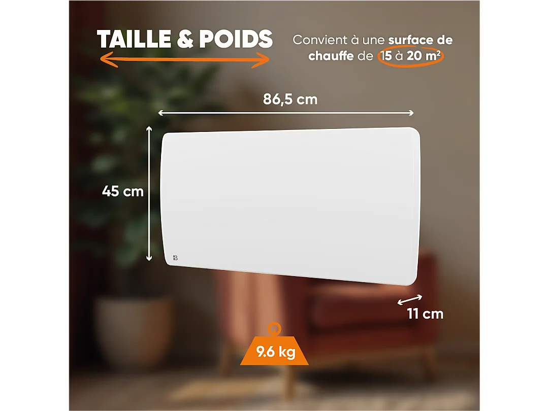 Radiateur électrique fixe à inertie sèche céramique 2000W Bestherm ARIA horizontal blanc