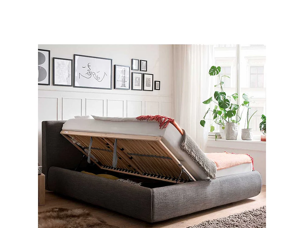 Stauraum Bett in Anthrazit Webstoff 180x200 cm