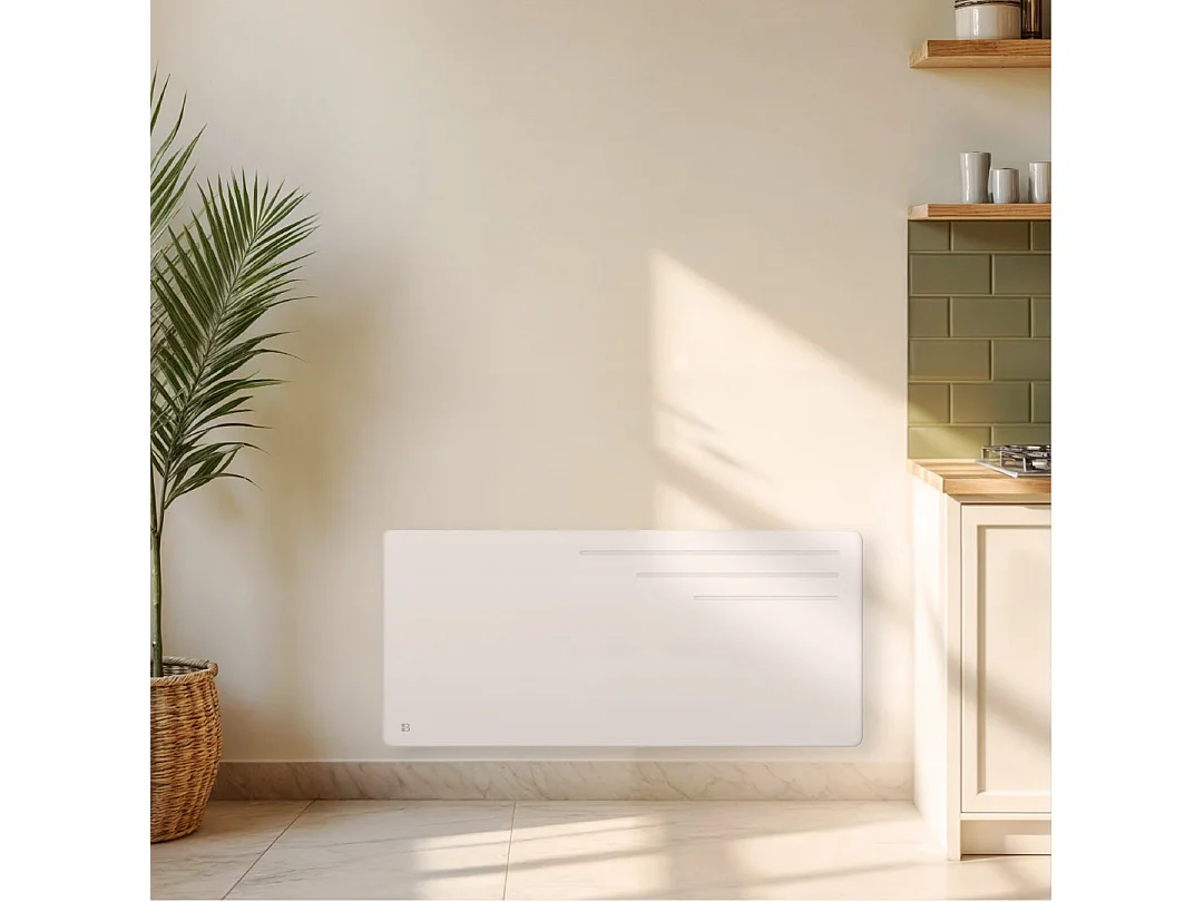Radiateur électrique fixe à inertie sèche fonte 2000W Bestherm MOTU horizontal blanc