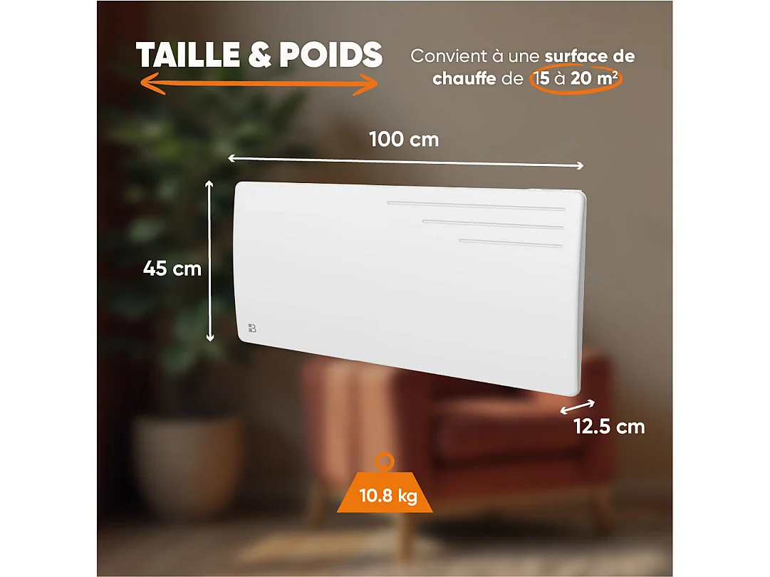 Radiateur électrique fixe à inertie sèche fonte 2000W Bestherm MOTU horizontal blanc